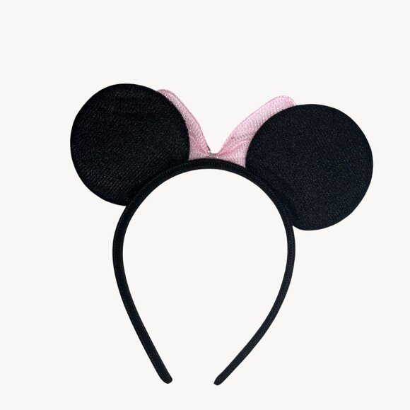 Childs Minnie Mouse Ears Headband With Pink Polka Dot Satin Bow Disney Party - Picture 2 of 3